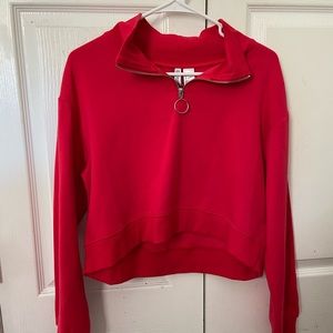 Red cropped half zip